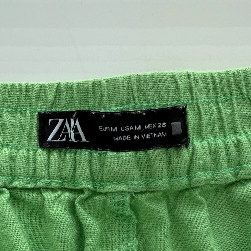 Zara green wide leg Linen blend pants elastic waist lightweight summer M - Picture 3 of 6